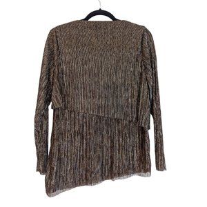 Chico's Black Gold Silver Metallic Asymmetrical Blouse Sz 0